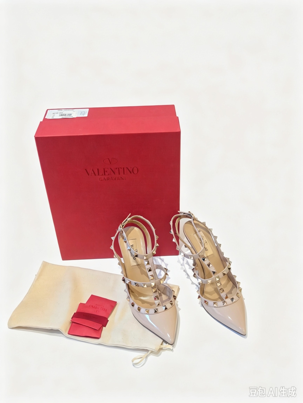 Valentino Nude Rockstud Patent Leather Pointed-Toe Heels